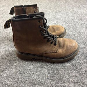 DR MARTENS Kids Brown Leather Delaney Lace Up Side Zip Boot size: 3
